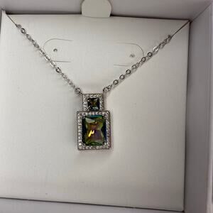 New Bomb Party Rhodium Plated Pendant Necklace  Green Rainbow Topaz (RBP2510)